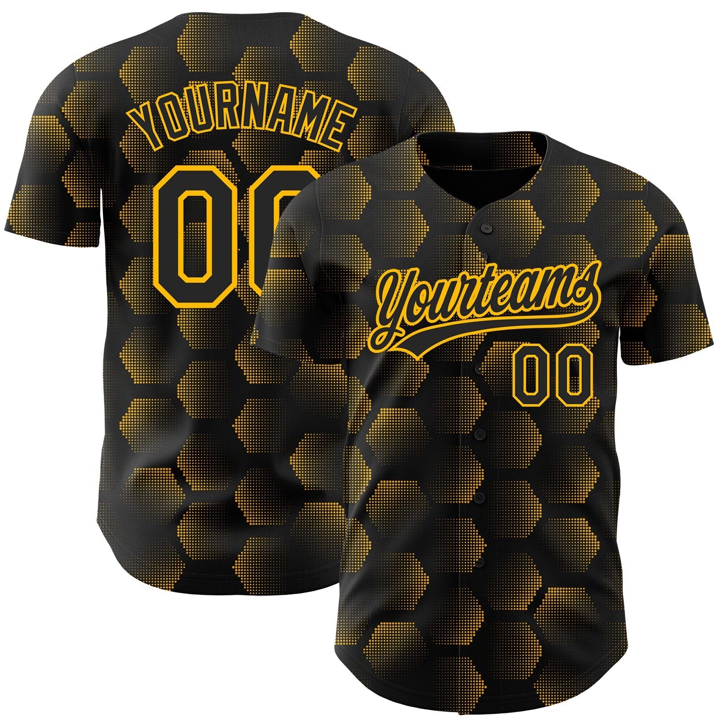 Custom Black Gold 3D Pattern Design Halftone Geometric Shapes Authentic Baseball Jersey baseball jersey product view 1