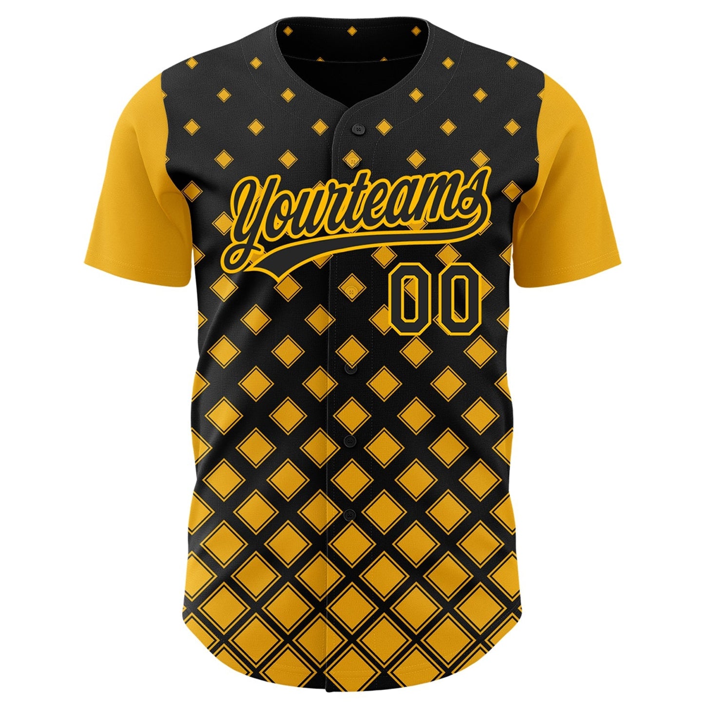 Custom Black Gold 3D Pattern Design Geometric Shapes Authentic Baseball Jersey baseball jersey product view 2