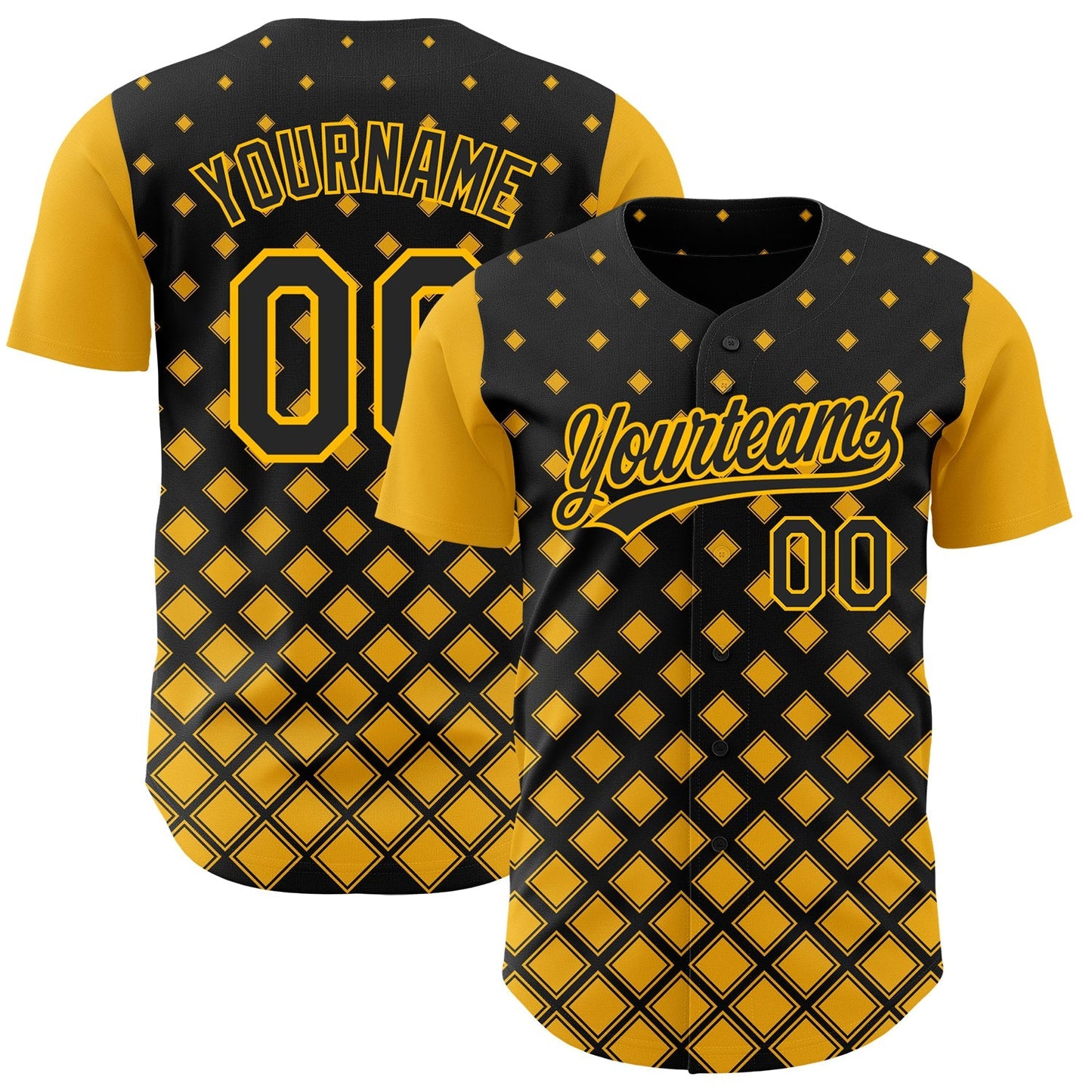 Custom Black Gold 3D Pattern Design Geometric Shapes Authentic Baseball Jersey baseball jersey product view 1