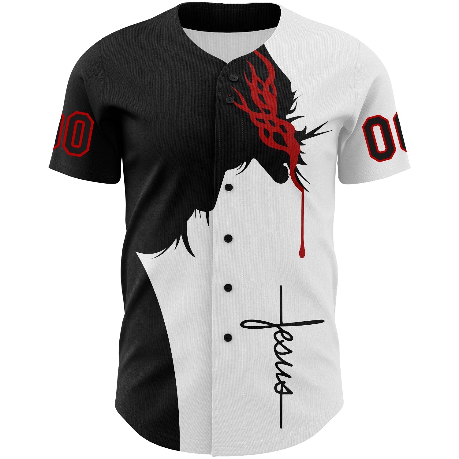 Custom White Black-Red 3D Pattern Design Religion Jesus Christ Authentic Baseball Jersey baseball jersey product view 2