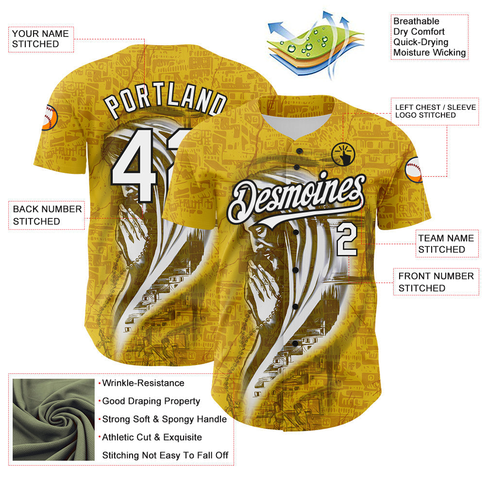Custom Yellow White-Black 3D Pattern Design Religion Jesus Christ Authentic Baseball Jersey baseball jersey product view 3