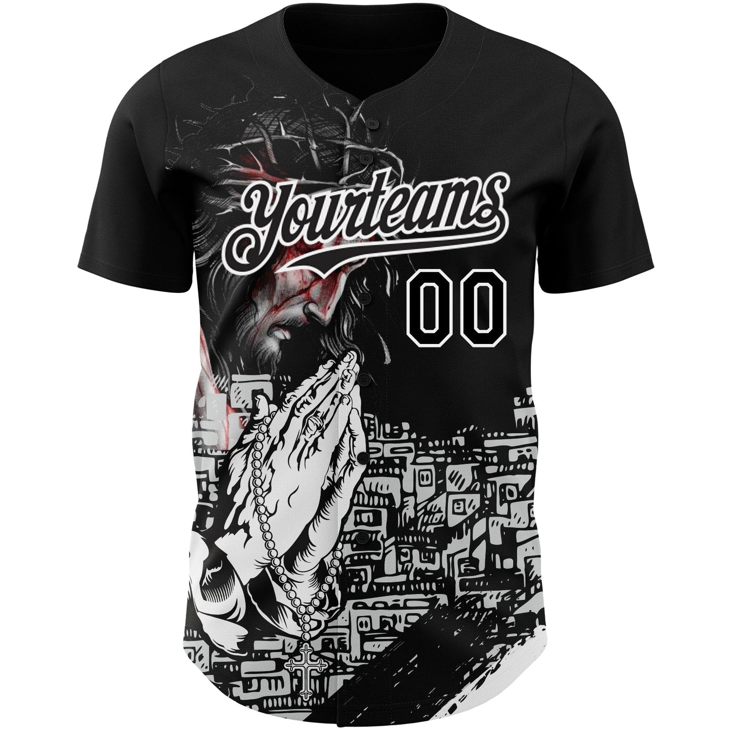 Custom Black White 3D Pattern Design Religion Jesus Christ Authentic Baseball Jersey baseball jersey product view 2
