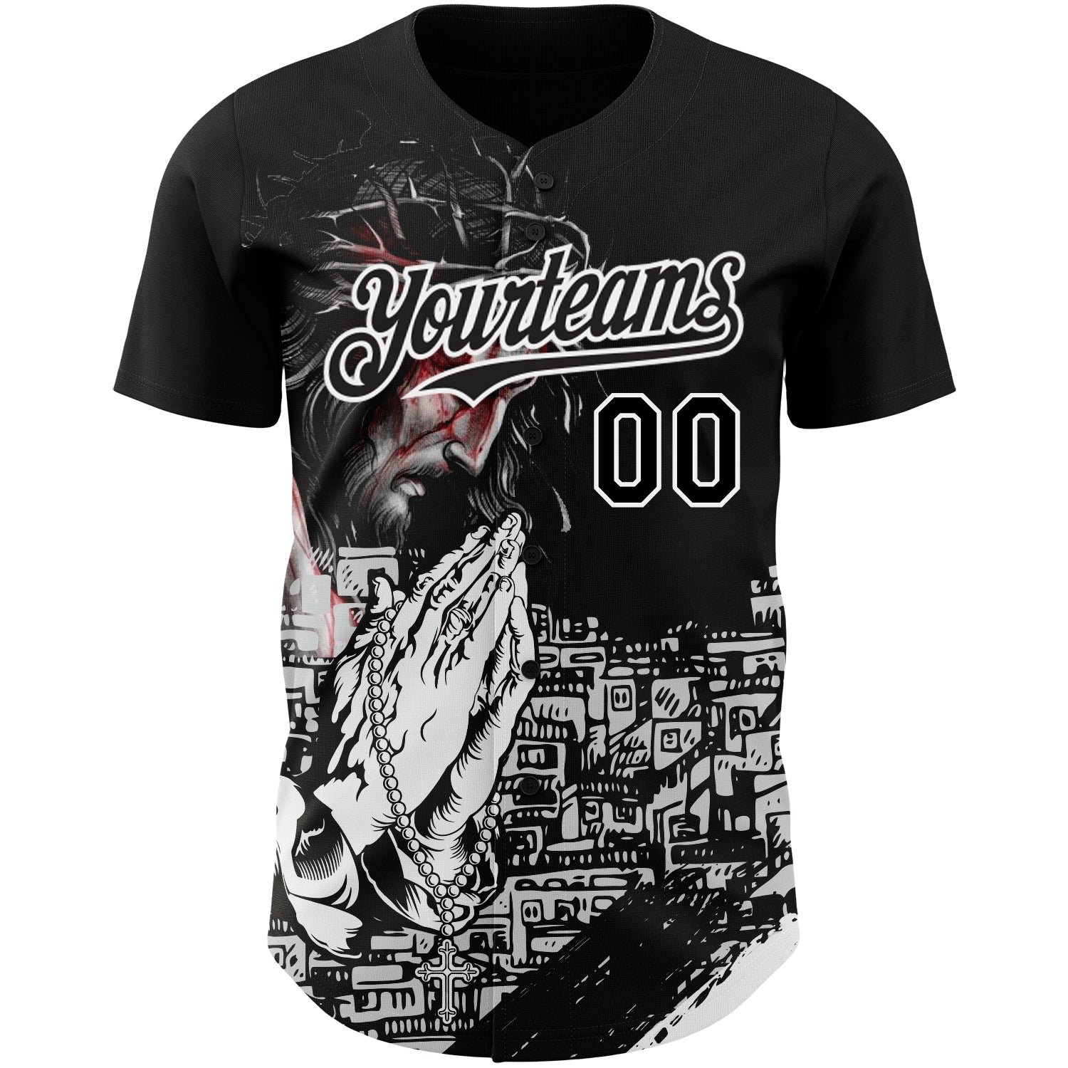 Custom Black White 3D Pattern Design Religion Jesus Christ Authentic Baseball Jersey baseball jersey product view 2