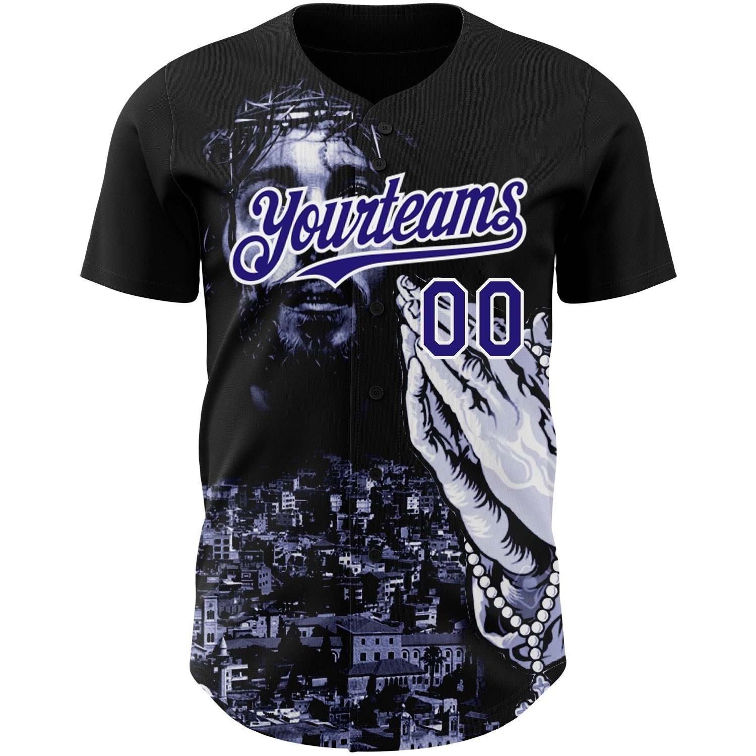 Custom Black Purple-White 3D Pattern Design Religion Jesus Christ Authentic Baseball Jersey baseball jersey product view 2