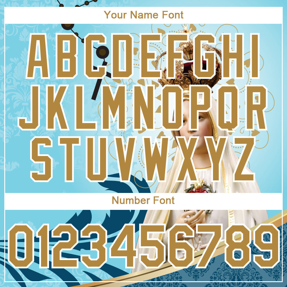 Custom Teal Old Gold-White 3D Pattern Design Religion Virgin Mary Authentic Baseball Jersey baseball jersey product view 5