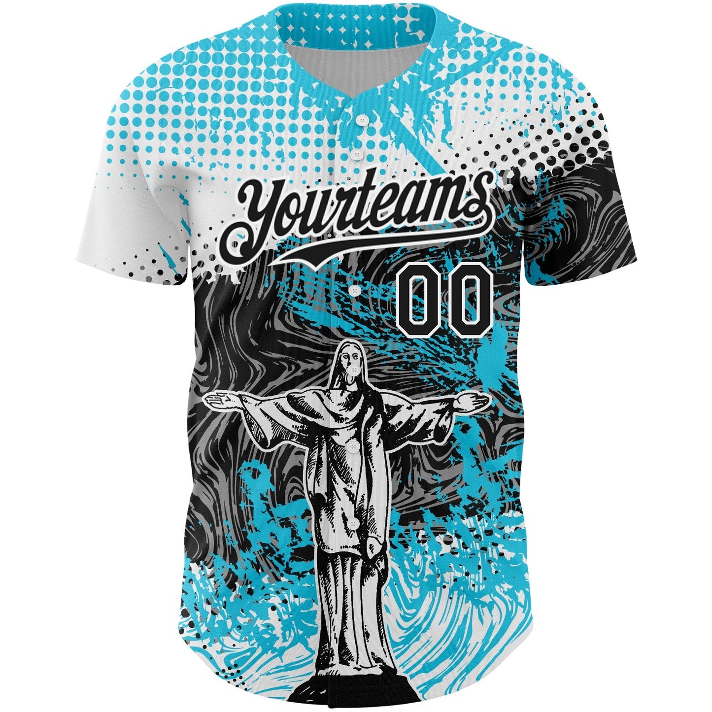 Custom Light Blue Black-White 3D Pattern Design Religion Jesus Christ Authentic Baseball Jersey baseball jersey product view 2