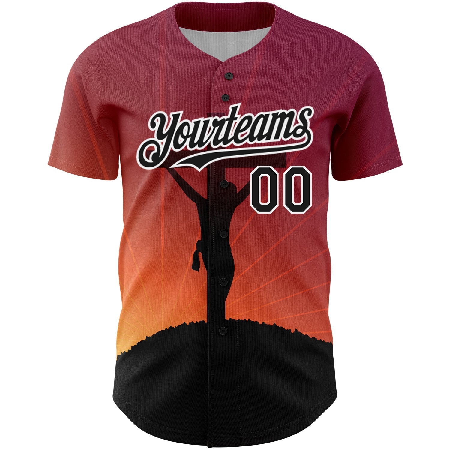 Custom Red Black-White 3D Pattern Design Religion Cross Jesus Christ Good Friday Authentic Baseball Jersey baseball jersey product view 2