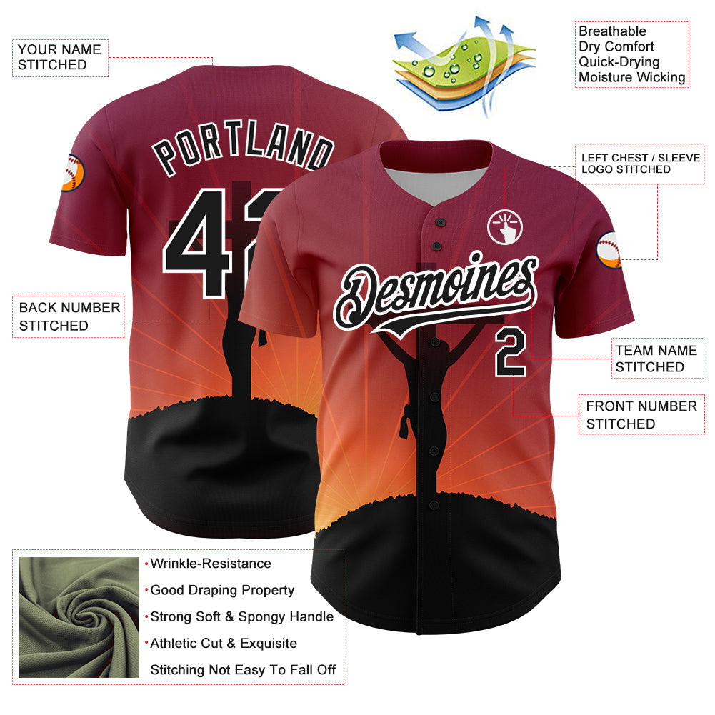 Custom Red Black-White 3D Pattern Design Religion Cross Jesus Christ Good Friday Authentic Baseball Jersey baseball jersey product view 3