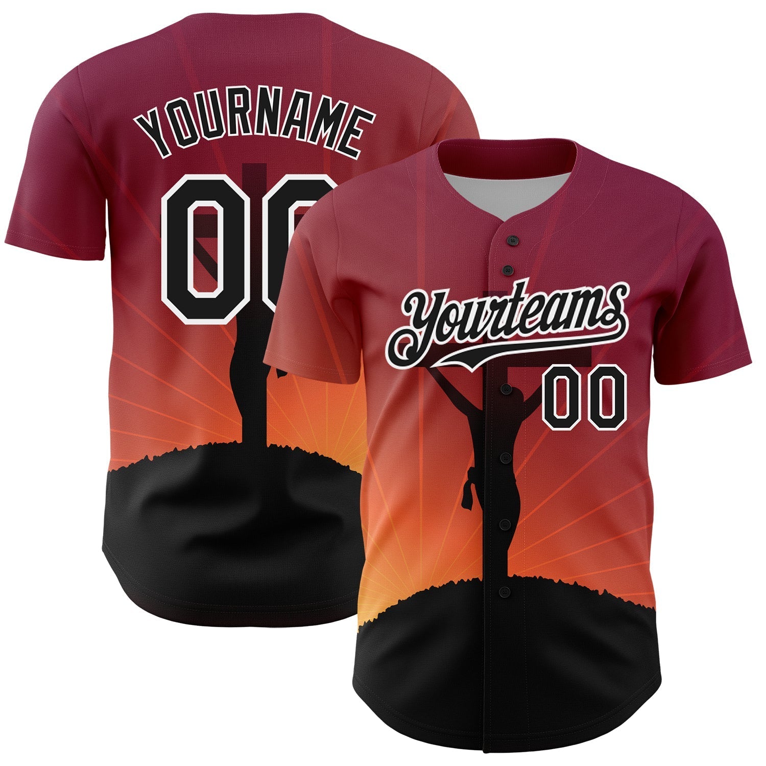 Custom Red Black-White 3D Pattern Design Religion Cross Jesus Christ Good Friday Authentic Baseball Jersey baseball jersey product view 1