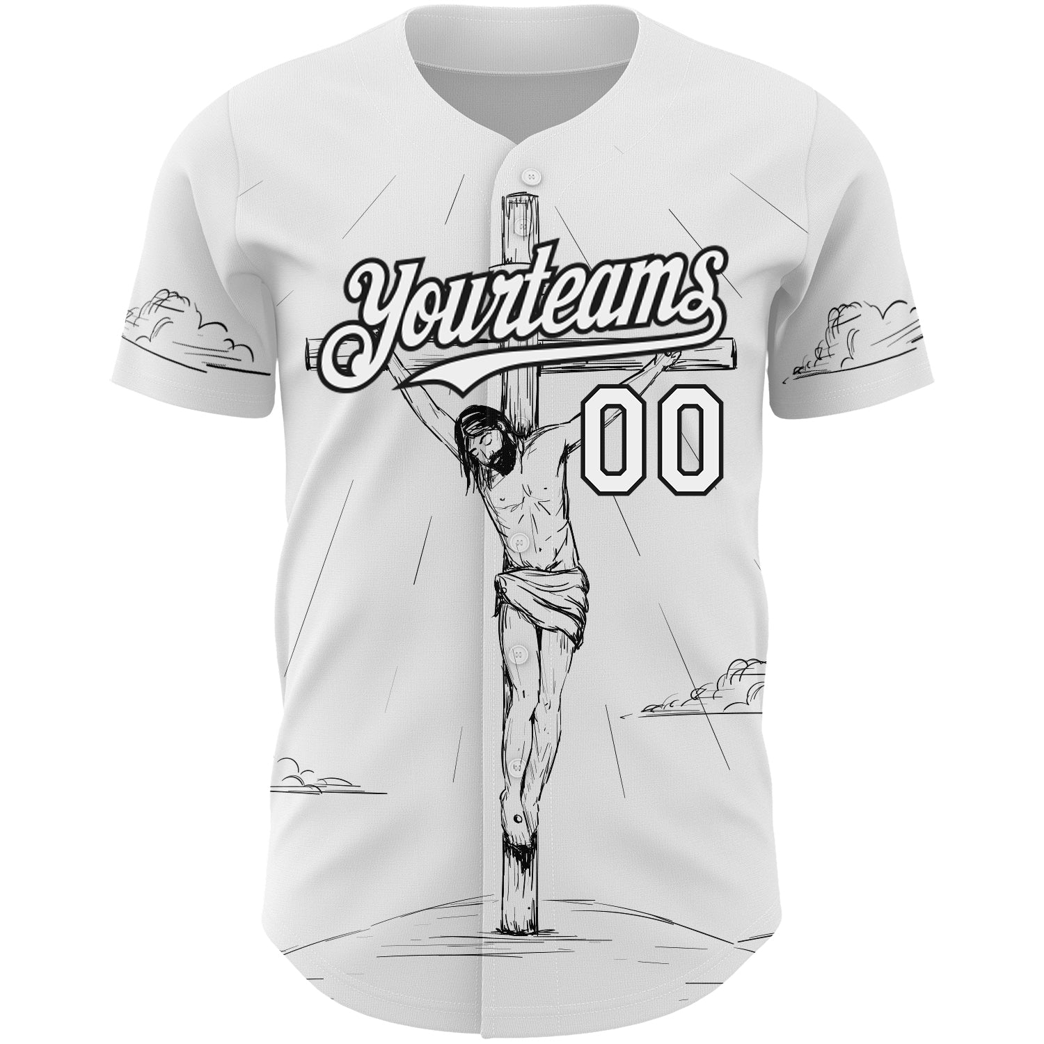 Custom White Black 3D Pattern Design Religion Cross Jesus Christ Good Friday Authentic Baseball Jersey baseball jersey product view 2