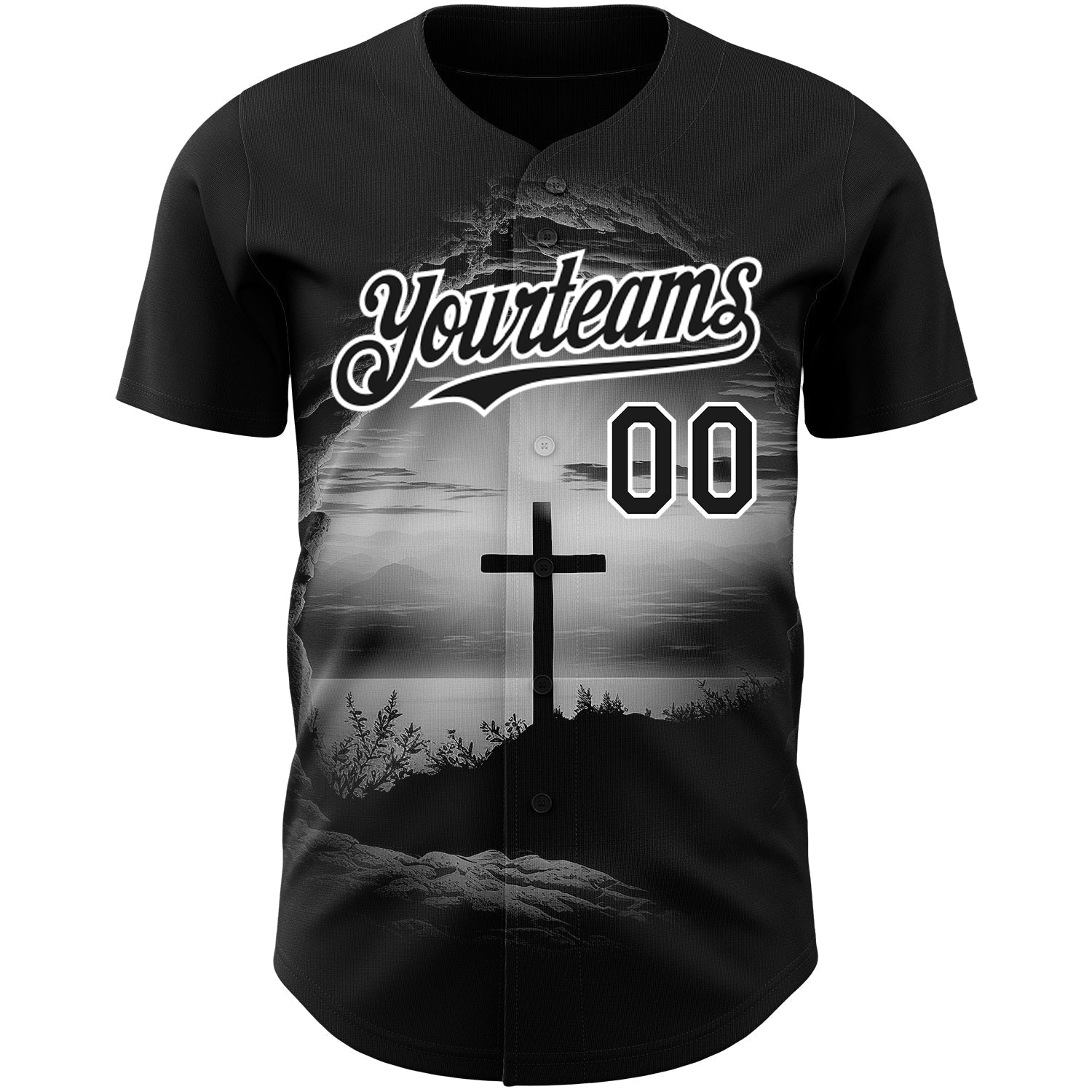 Custom Black White 3D Pattern Design Religion Cross Jesus Christ Ash Wednesday Authentic Baseball Jersey baseball jersey product view 2
