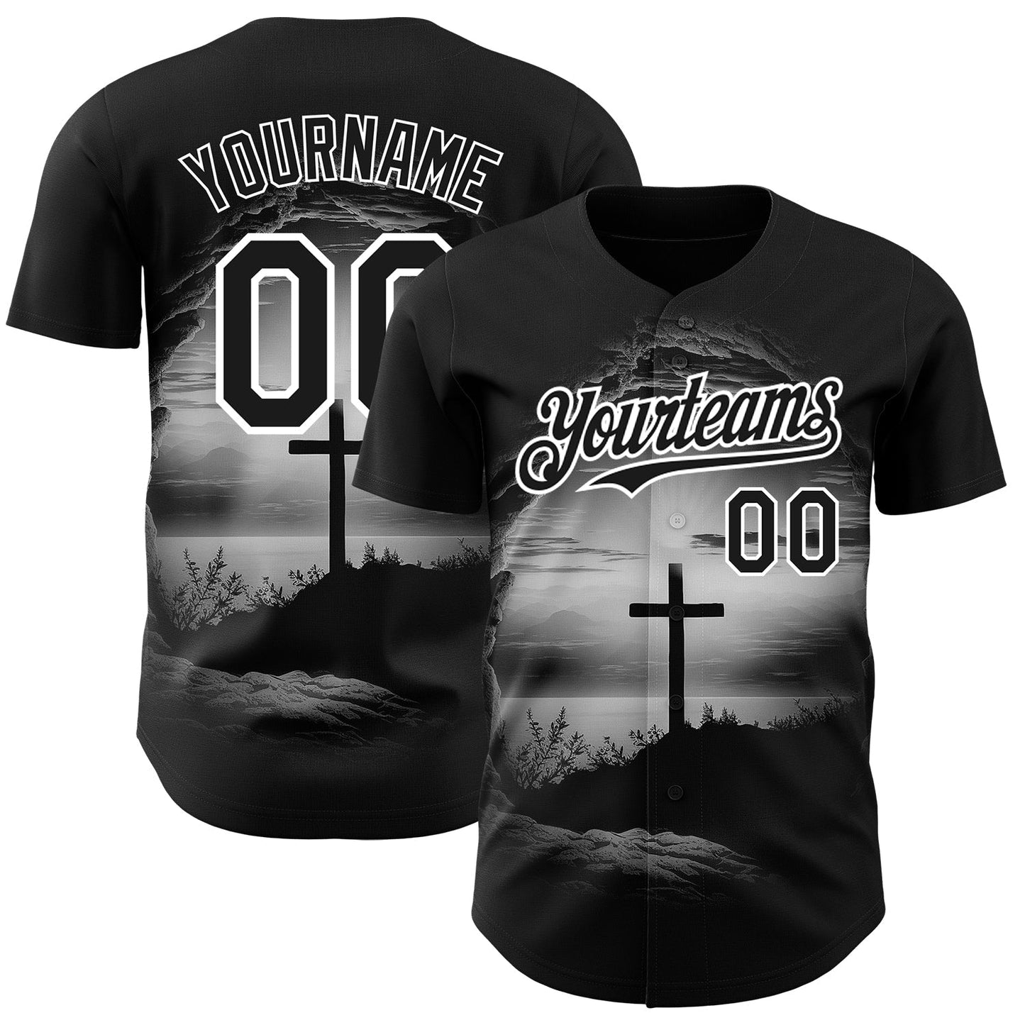 Custom Black White 3D Pattern Design Religion Cross Jesus Christ Ash Wednesday Authentic Baseball Jersey baseball jersey product view 1