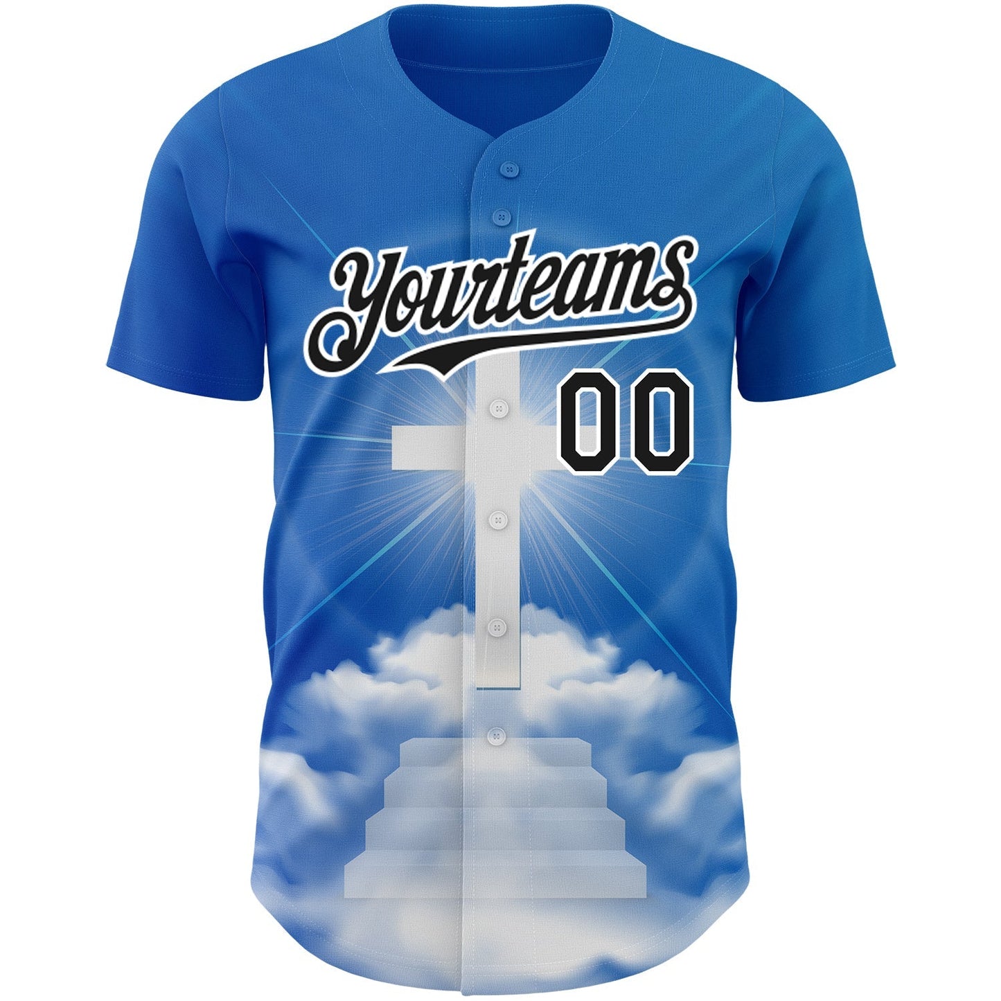 Custom Royal Black-White 3D Pattern Design Religion Cross Jesus Christ Good Friday Authentic Baseball Jersey baseball jersey product view 2