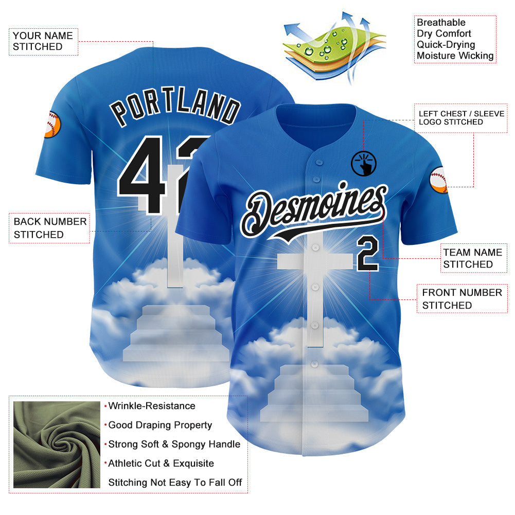 Custom Royal Black-White 3D Pattern Design Religion Cross Jesus Christ Good Friday Authentic Baseball Jersey baseball jersey product view 3
