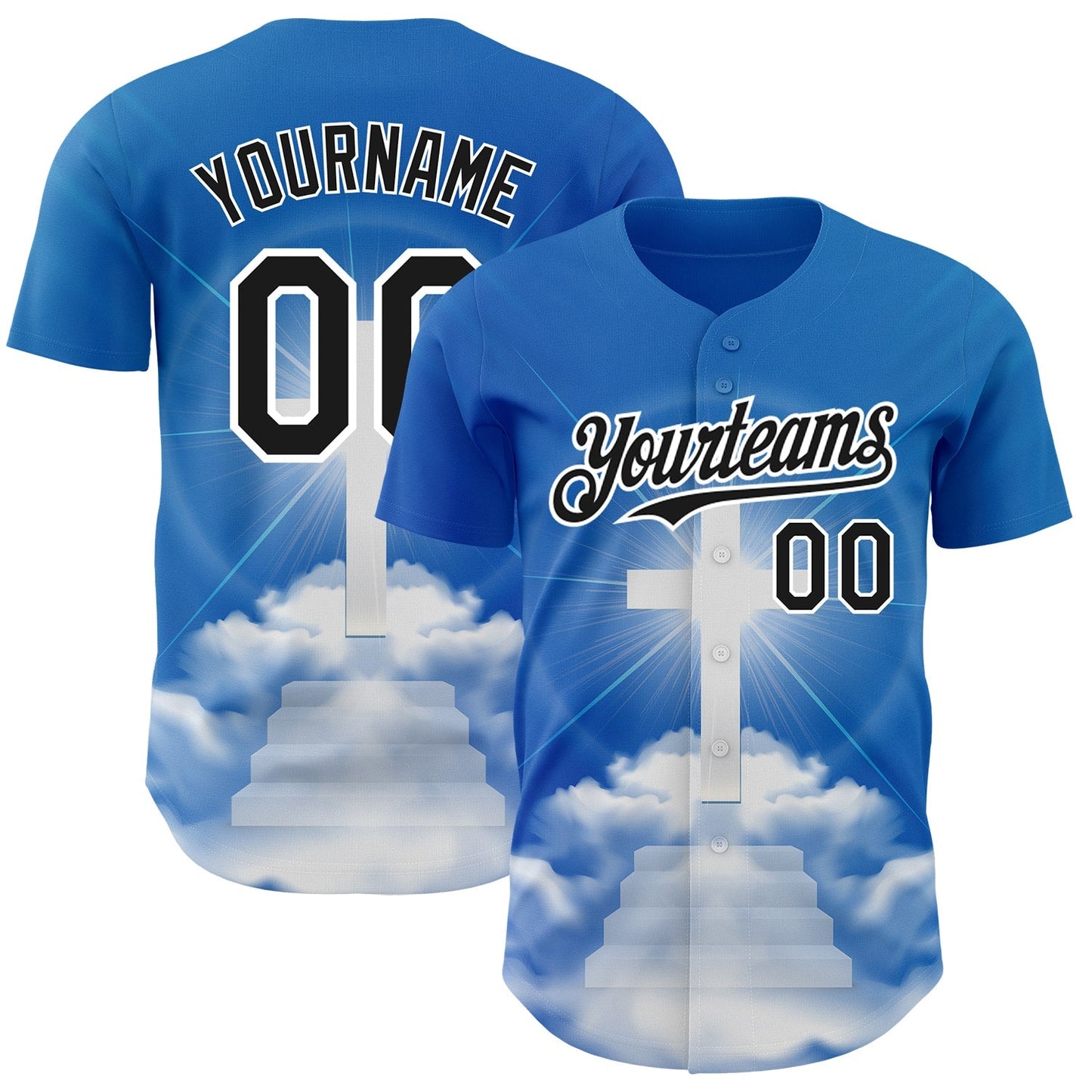 Custom Royal Black-White 3D Pattern Design Religion Cross Jesus Christ Good Friday Authentic Baseball Jersey baseball jersey product view 1