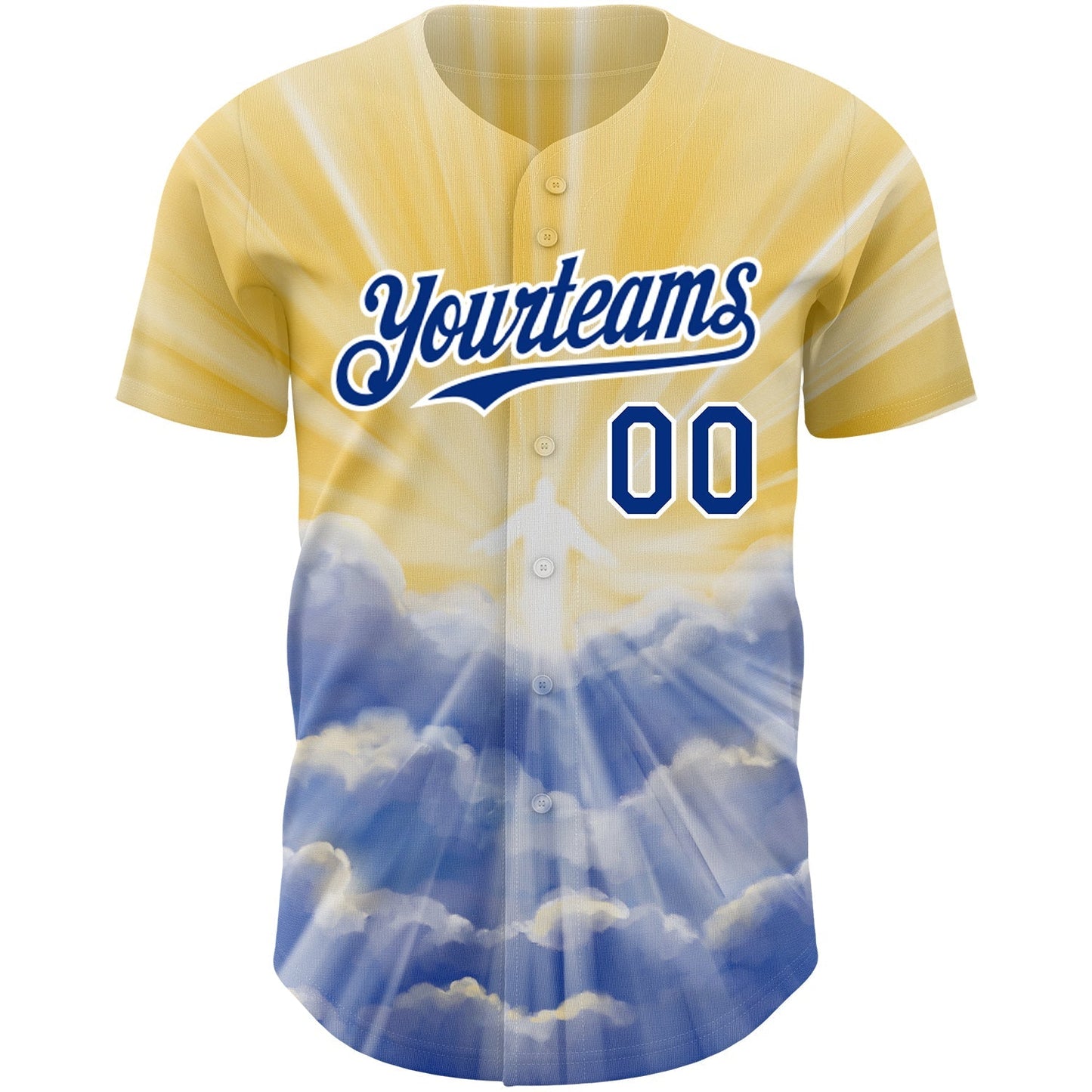 Custom Yellow Royal-White 3D Pattern Design Religion Jesus Christ Authentic Baseball Jersey baseball jersey product view 2