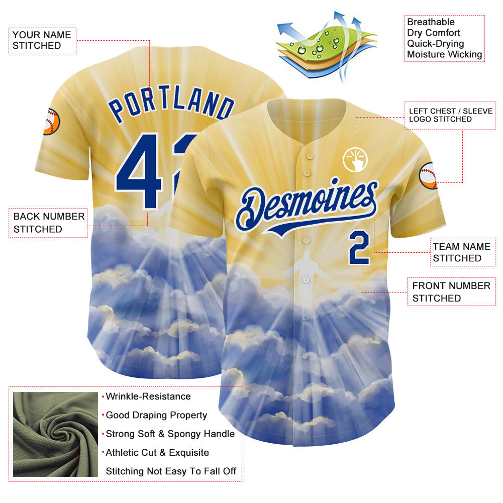 Custom Yellow Royal-White 3D Pattern Design Religion Jesus Christ Authentic Baseball Jersey baseball jersey product view 3