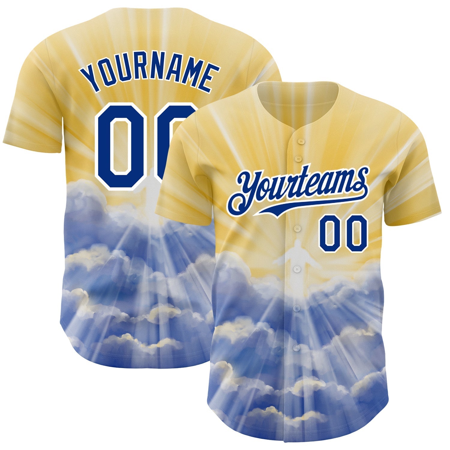 Custom Yellow Royal-White 3D Pattern Design Religion Jesus Christ Authentic Baseball Jersey baseball jersey product view 1