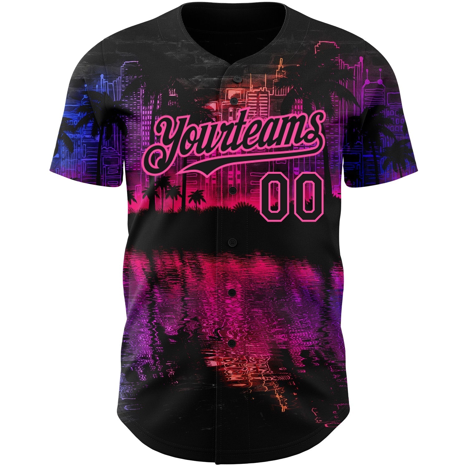 Custom Black Pink 3D Pattern Design Hawaii Palm Trees Authentic Baseball Jersey baseball jersey product view 2