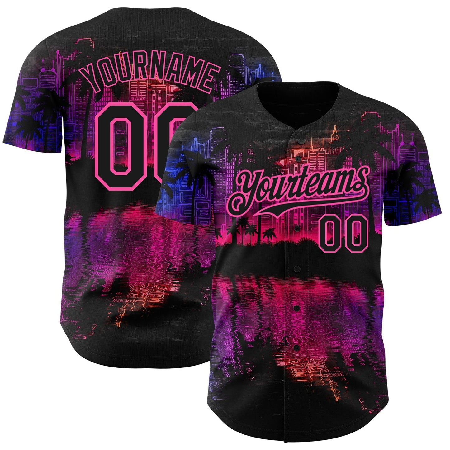 Custom Black Pink 3D Pattern Design Hawaii Palm Trees Authentic Baseball Jersey baseball jersey product view 1
