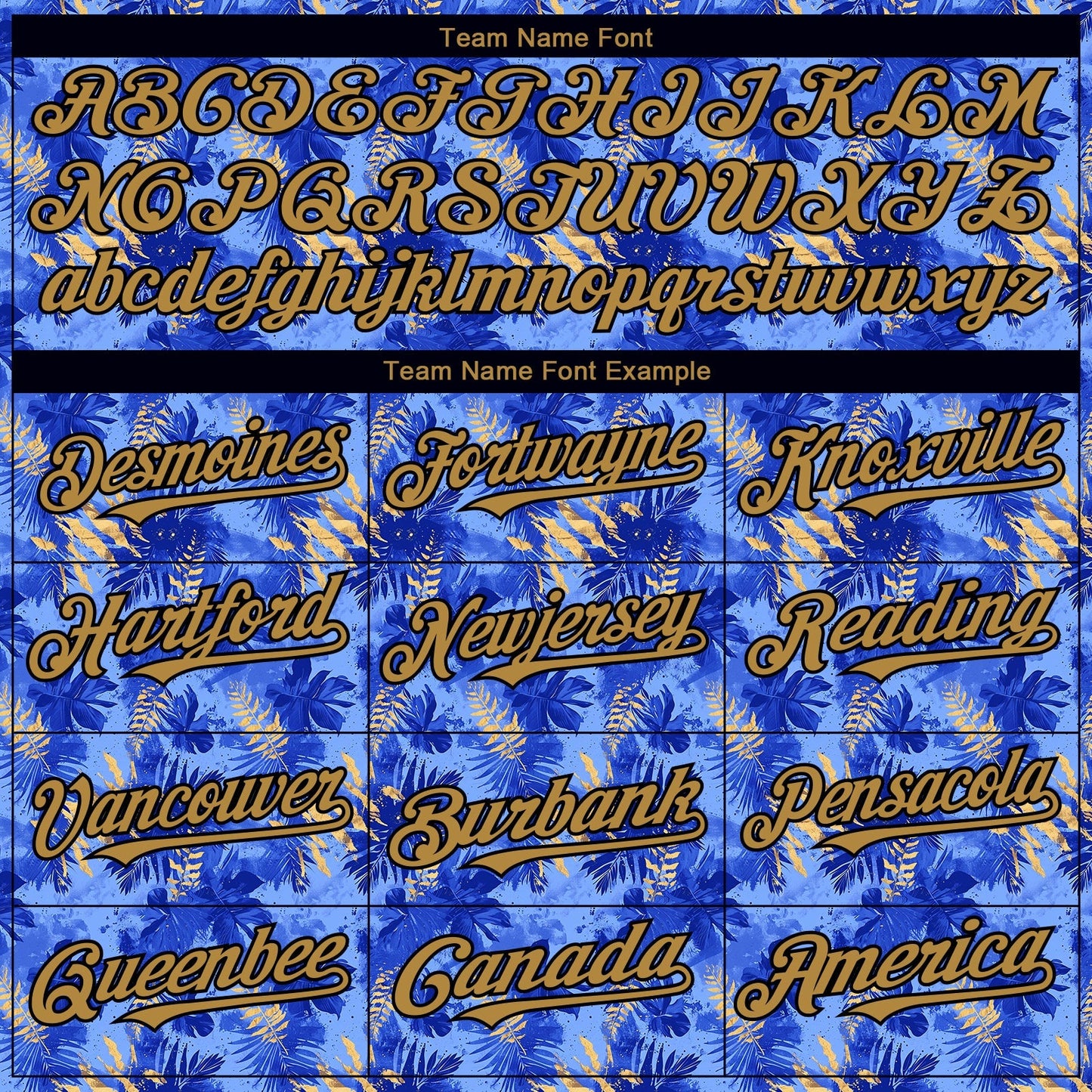 Custom Light Blue Old Gold-Black 3D Pattern Design Tropical Hawaii Palm Leaves Authentic Baseball Jersey baseball jersey product view 4
