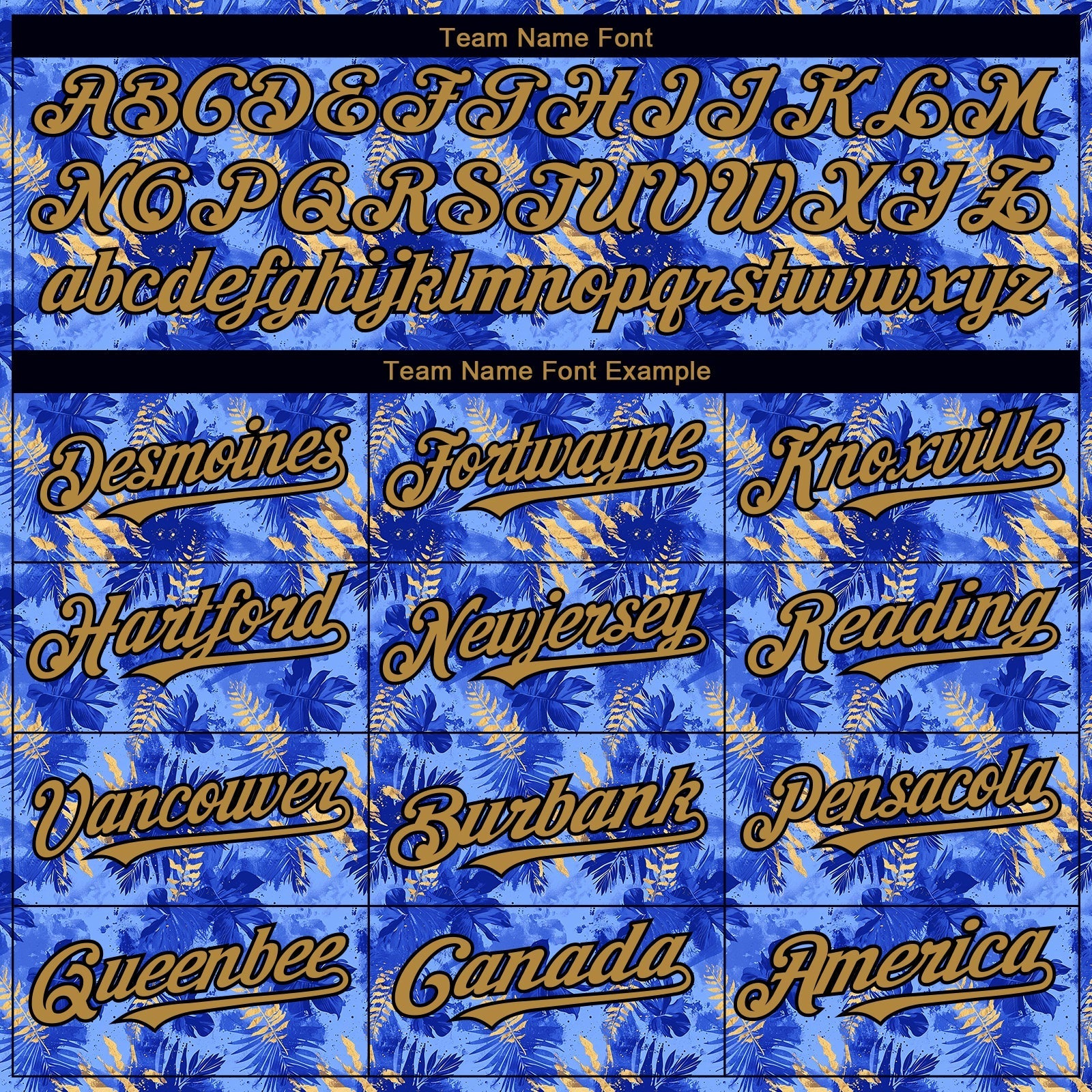 Custom Light Blue Old Gold-Black 3D Pattern Design Tropical Hawaii Palm Leaves Authentic Baseball Jersey baseball jersey product view 4
