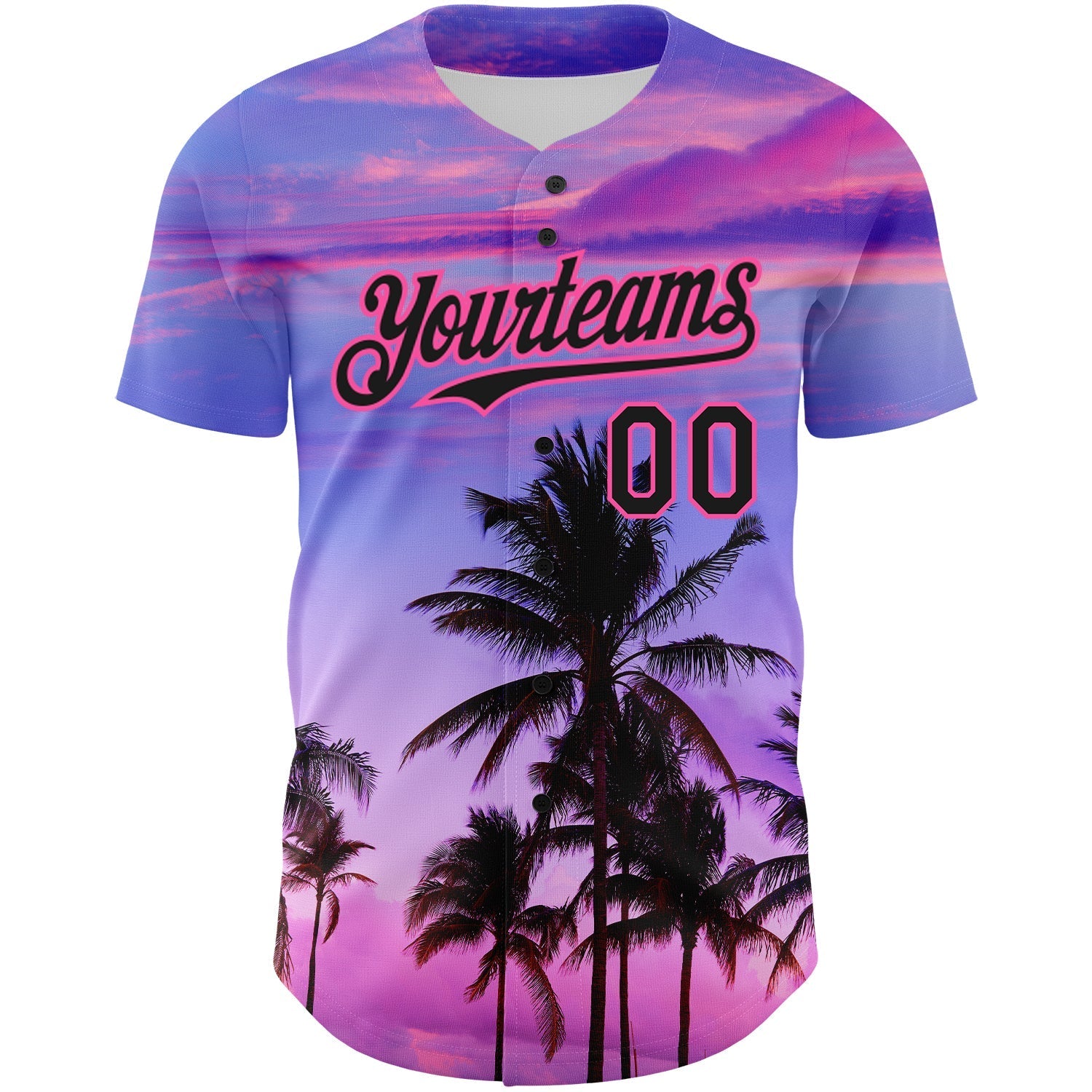 Custom Purple Black-Pink 3D Pattern Design Hawaii Palm Trees Authentic Baseball Jersey baseball jersey product view 2