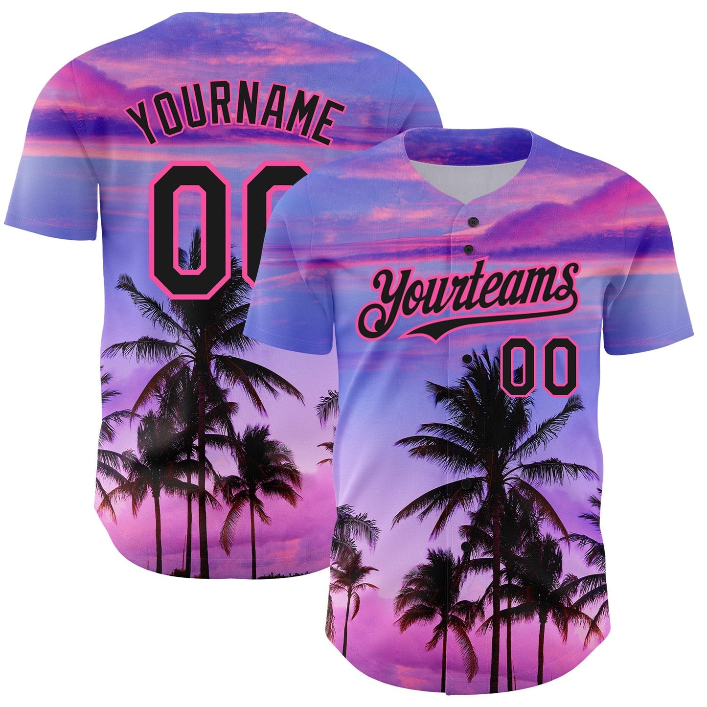 Custom Purple Black-Pink 3D Pattern Design Hawaii Palm Trees Authentic Baseball Jersey baseball jersey product view 1