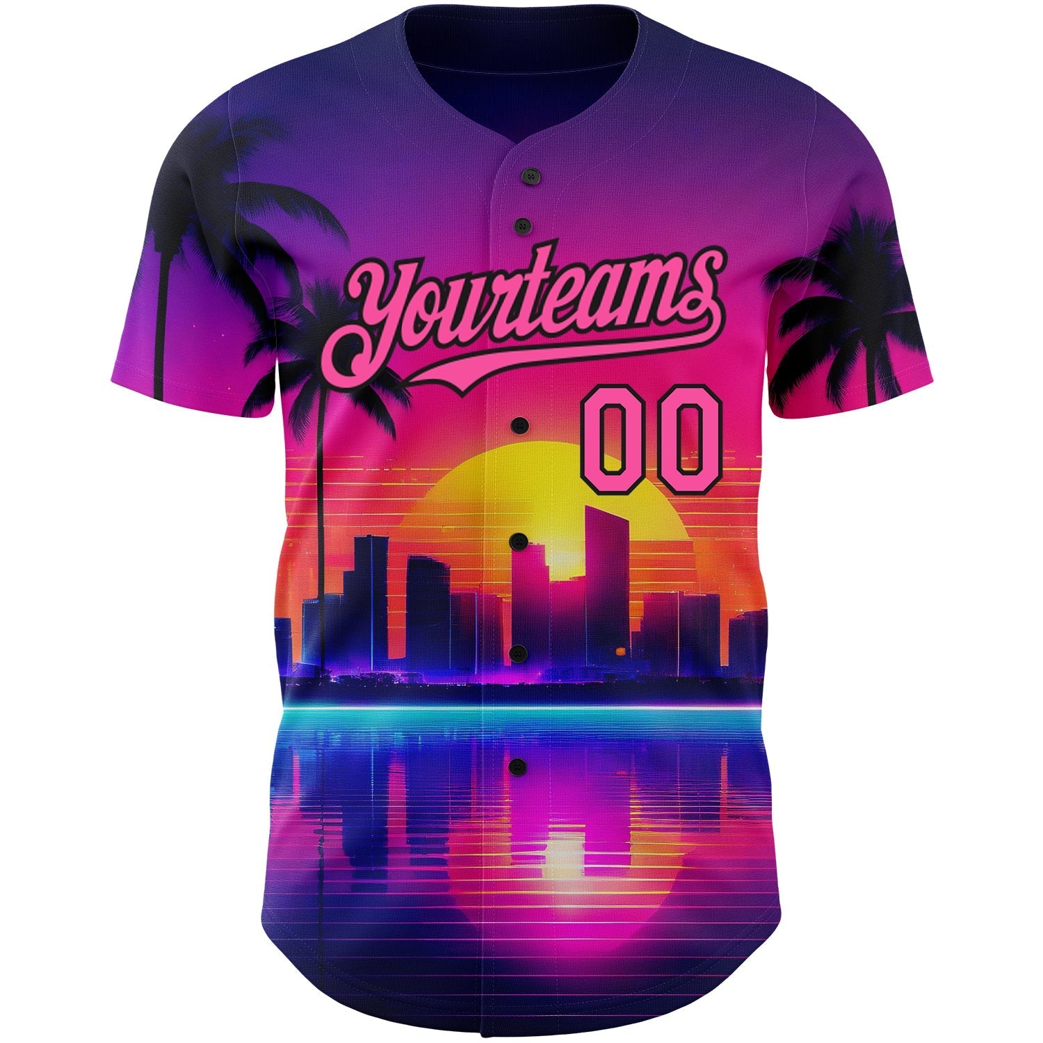 Custom Purple Pink-Black 3D Miami Palm Trees City Edition Authentic Baseball Jersey baseball jersey product view 2