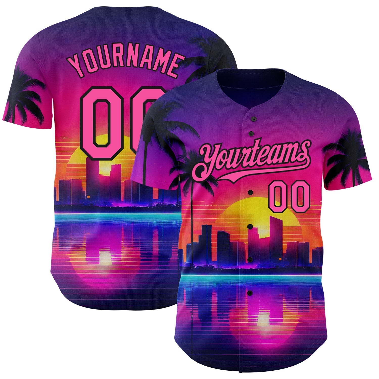 Custom Purple Pink-Black 3D Miami Palm Trees City Edition Authentic Baseball Jersey baseball jersey product view 1