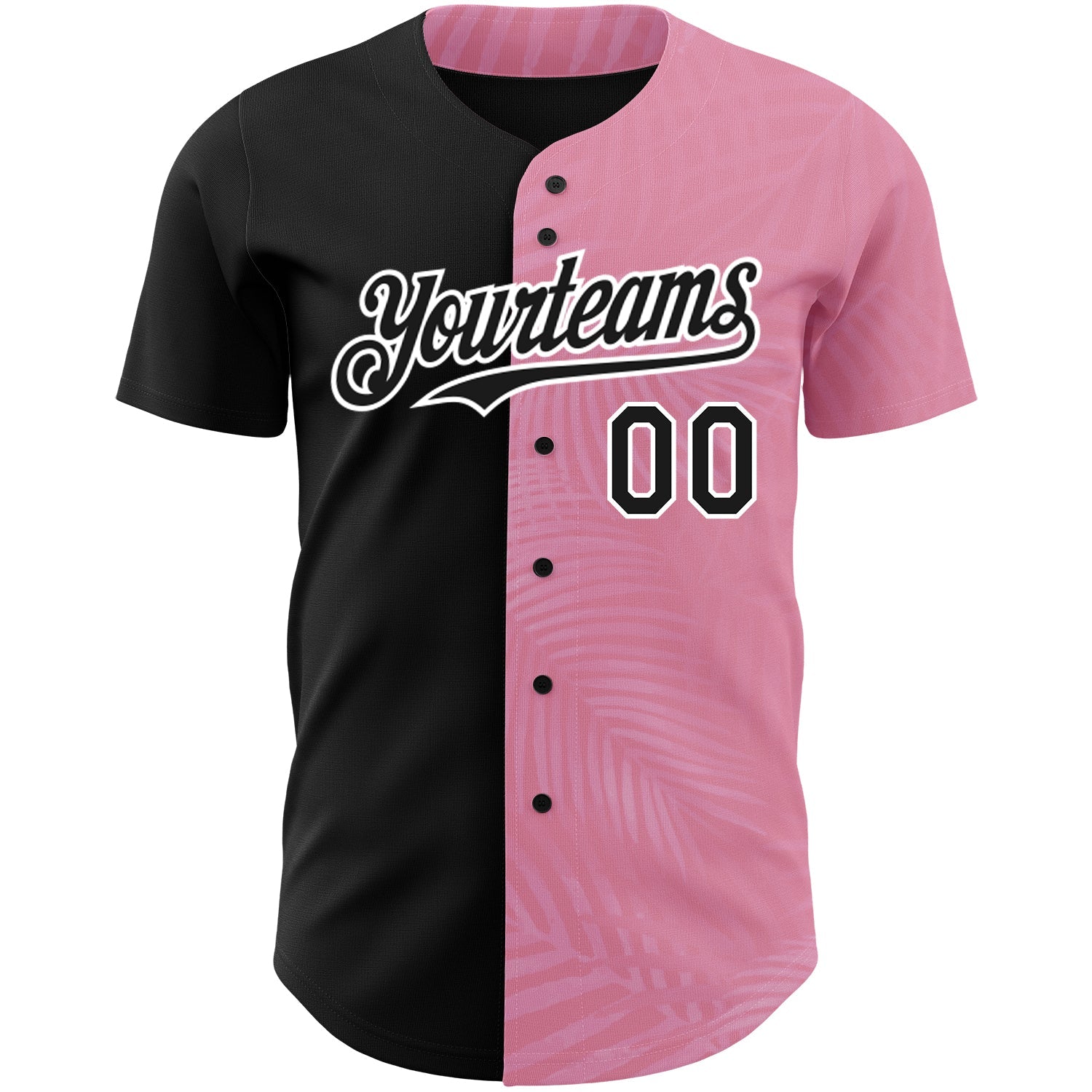 Custom Medium Pink Black-White 3D Pattern Design Tropical Hawaii Palm Leaves Authentic Baseball Jersey baseball jersey product view 2
