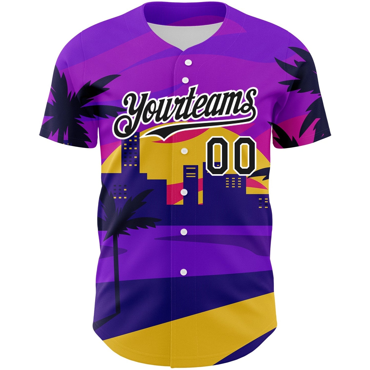 Custom Purple Black-White 3D Pattern Design Hawaii Palm Trees Authentic Baseball Jersey baseball jersey product view 2