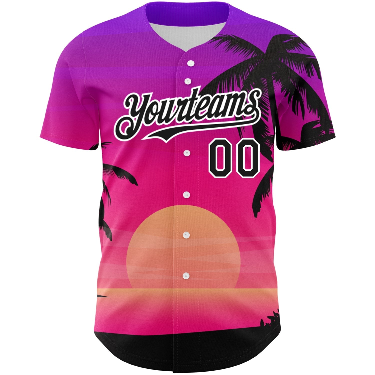 Custom Purple Black-White 3D Pattern Design Beach Hawaii Palm Trees Authentic Baseball Jersey baseball jersey product view 2