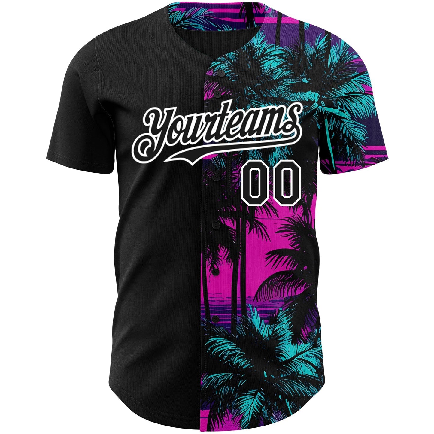 Custom Pink Black-White 3D Pattern Design Beach Hawaii Palm Trees Authentic Baseball Jersey baseball jersey product view 2