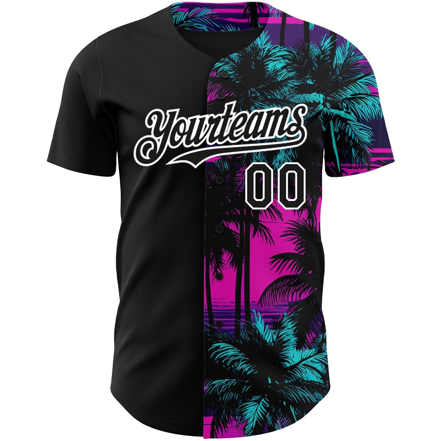 Custom Pink Black-White 3D Pattern Design Beach Hawaii Palm Trees Authentic Baseball Jersey baseball jersey product view 2
