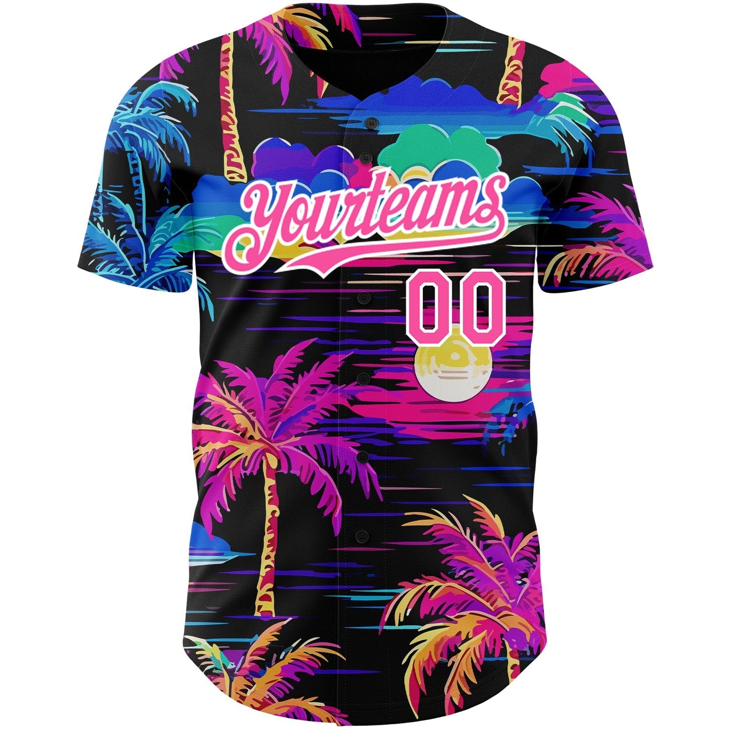 Custom Black Pink-White 3D Pattern Design Beach Hawaii Palm Trees Authentic Baseball Jersey baseball jersey product view 2
