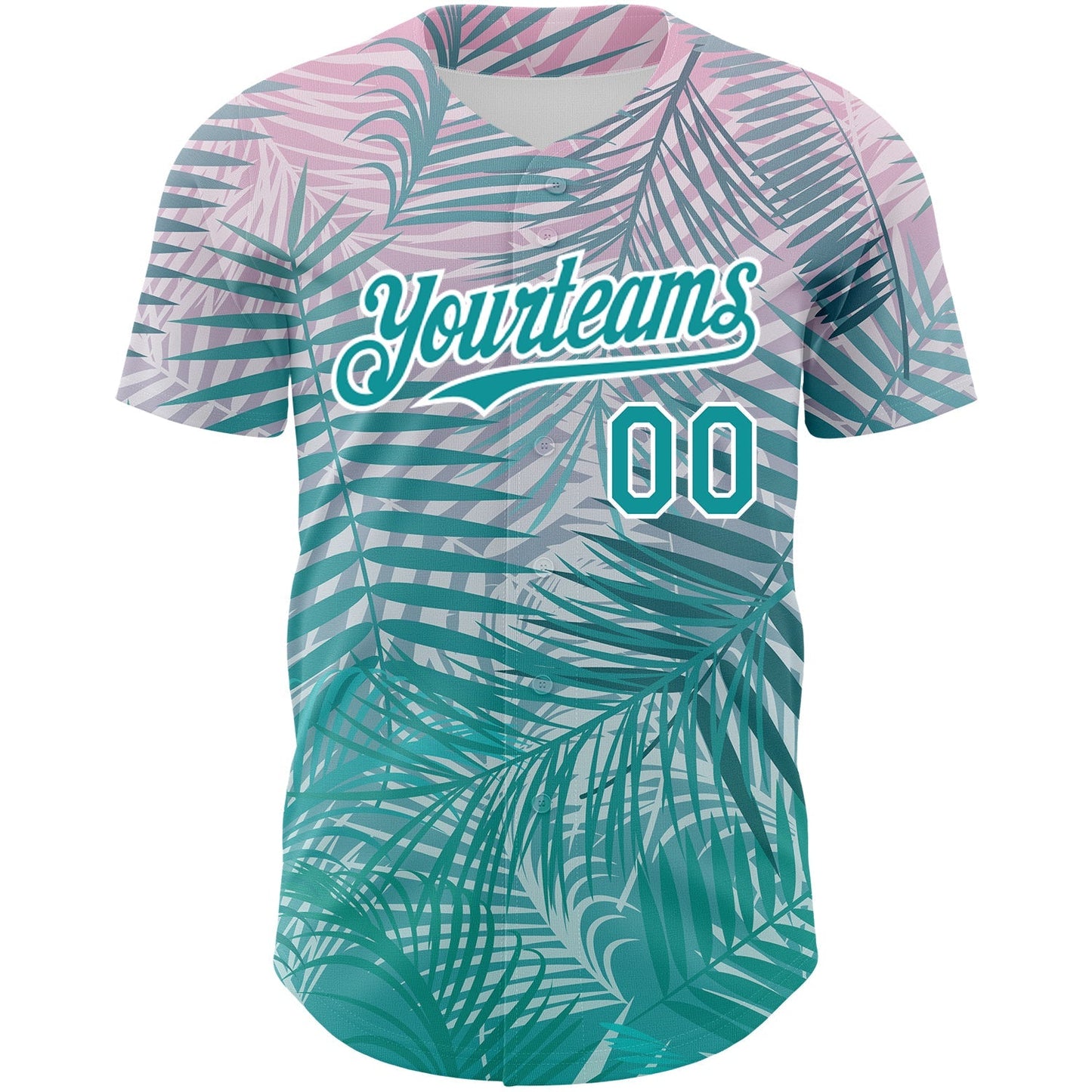 Custom Teal White 3D Pattern Design Tropical Hawaii Palm Leaves Authentic Baseball Jersey baseball jersey product view 2