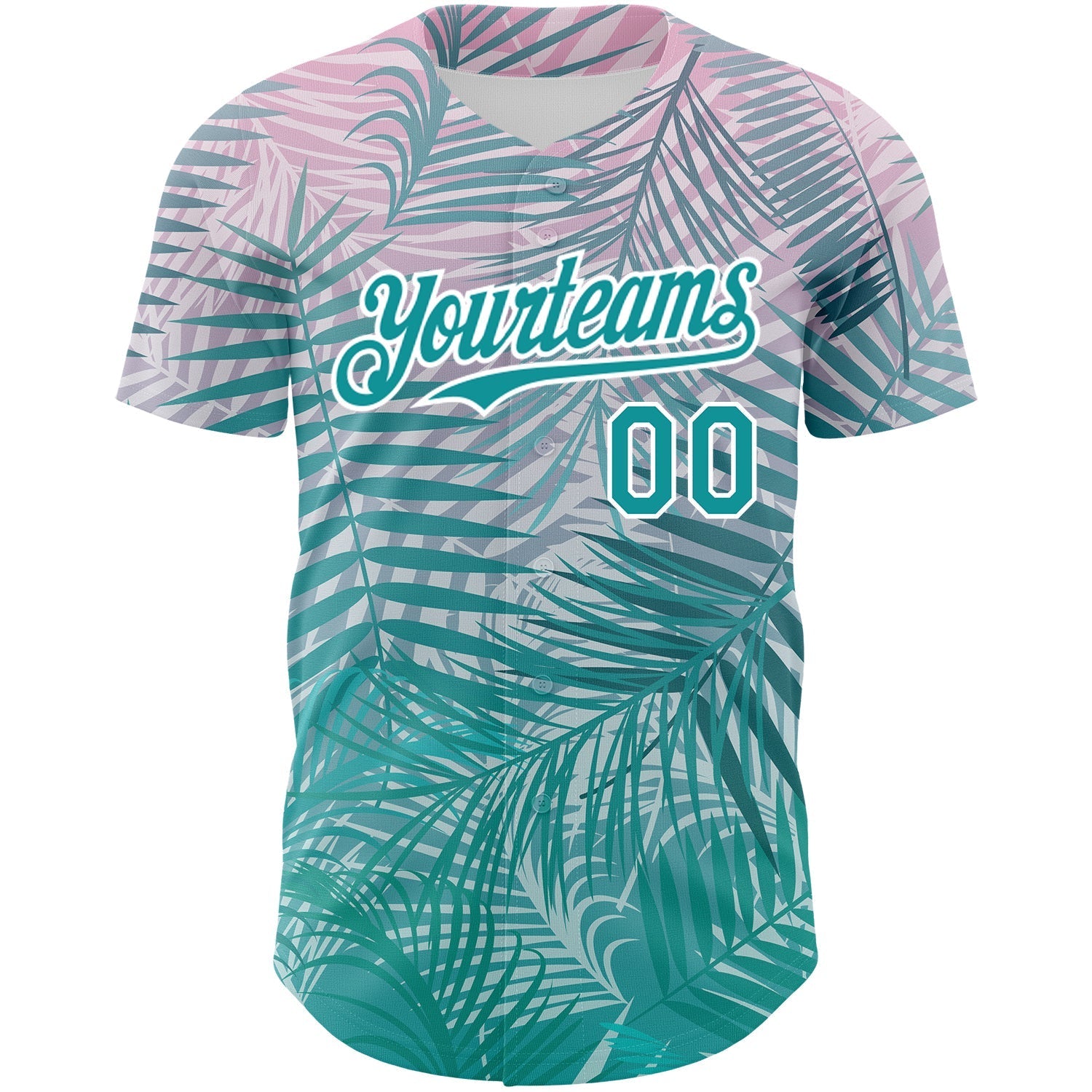 Custom Teal White 3D Pattern Design Tropical Hawaii Palm Leaves Authentic Baseball Jersey baseball jersey product view 2