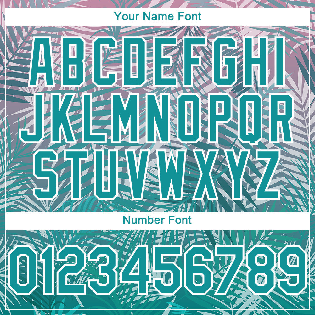 Custom Teal White 3D Pattern Design Tropical Hawaii Palm Leaves Authentic Baseball Jersey baseball jersey product view 5