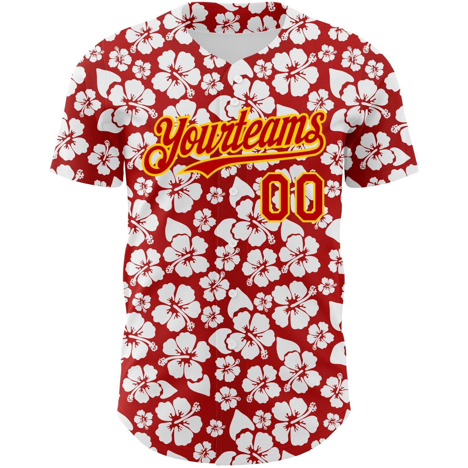 Custom Red Yellow 3D Pattern Design Tropical Hawaii Flower Authentic Baseball Jersey baseball jersey product view 2