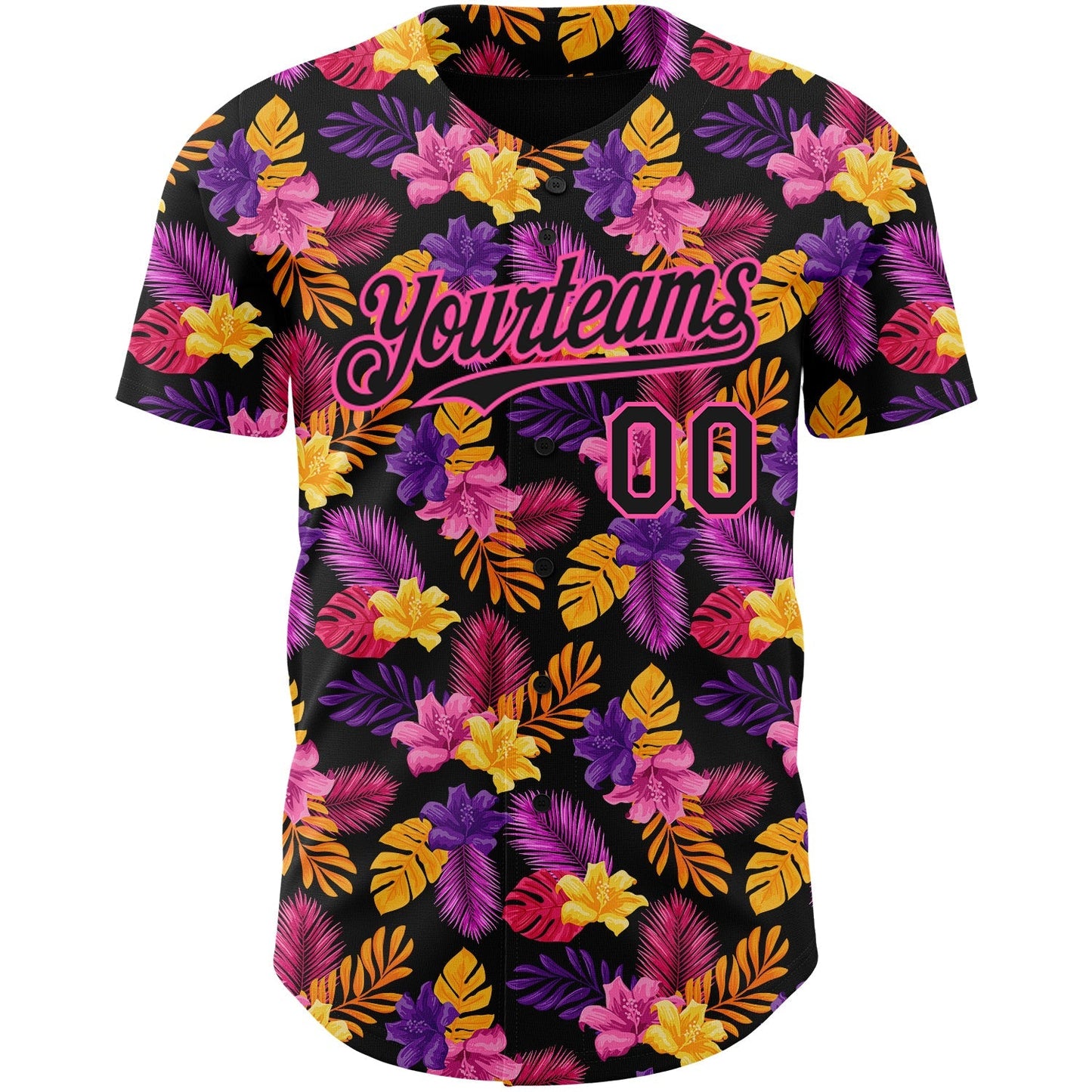 Custom Black Pink 3D Pattern Design Tropical Flower And Hawaii Palm Leaves Authentic Baseball Jersey baseball jersey product view 2