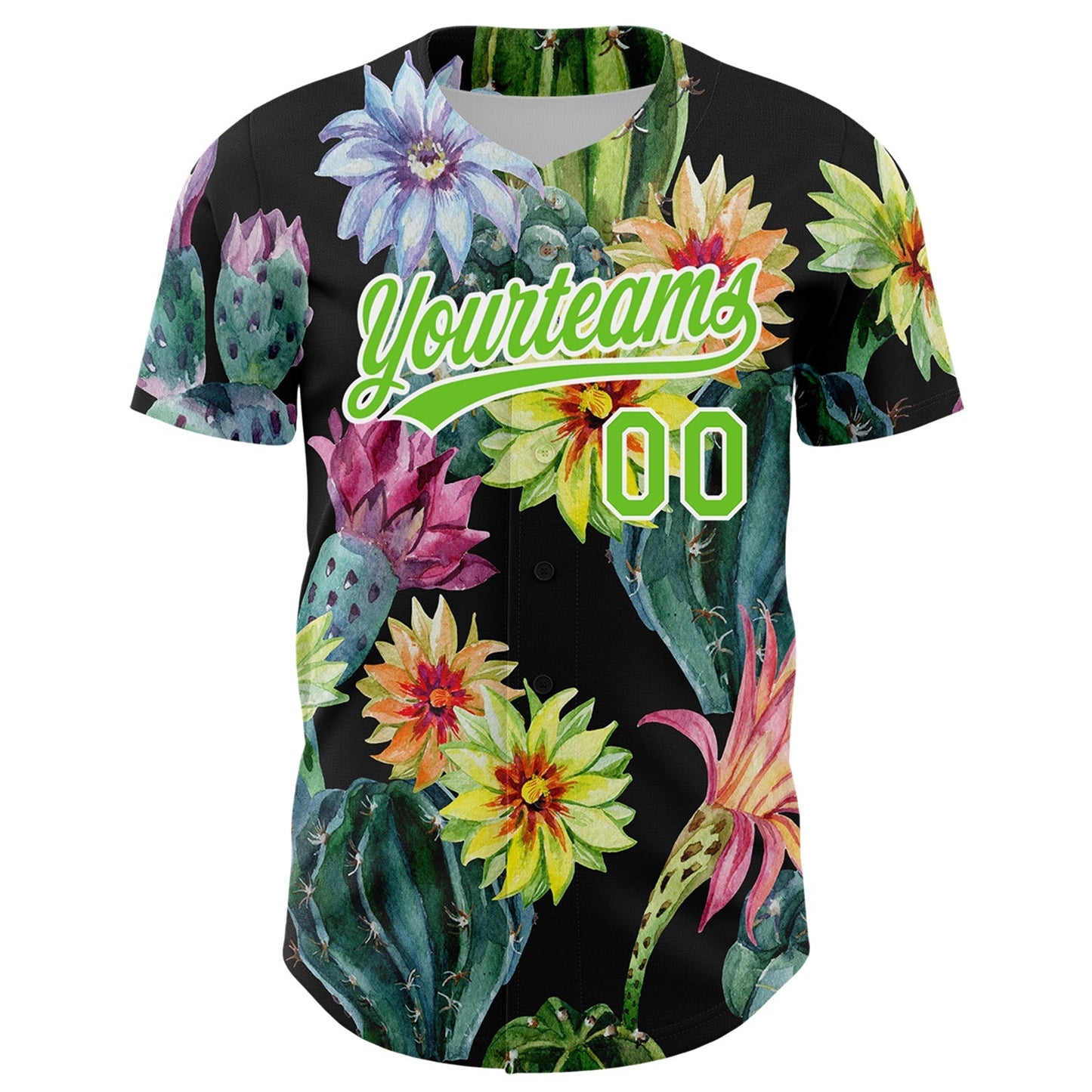 Custom Black Aurora Green-White 3D Pattern Design Cactus Festival Authentic Baseball Jersey baseball jersey product view 2