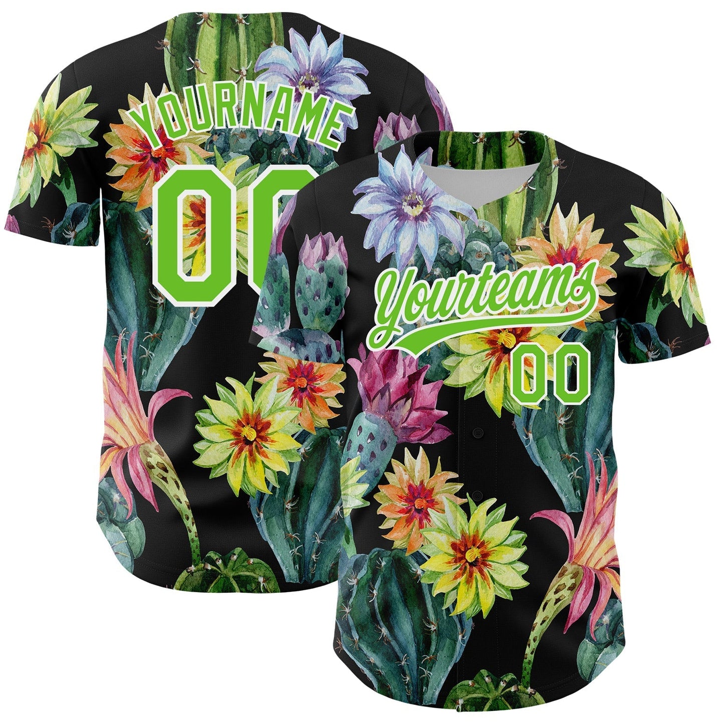 Custom Black Aurora Green-White 3D Pattern Design Cactus Festival Authentic Baseball Jersey baseball jersey product view 1