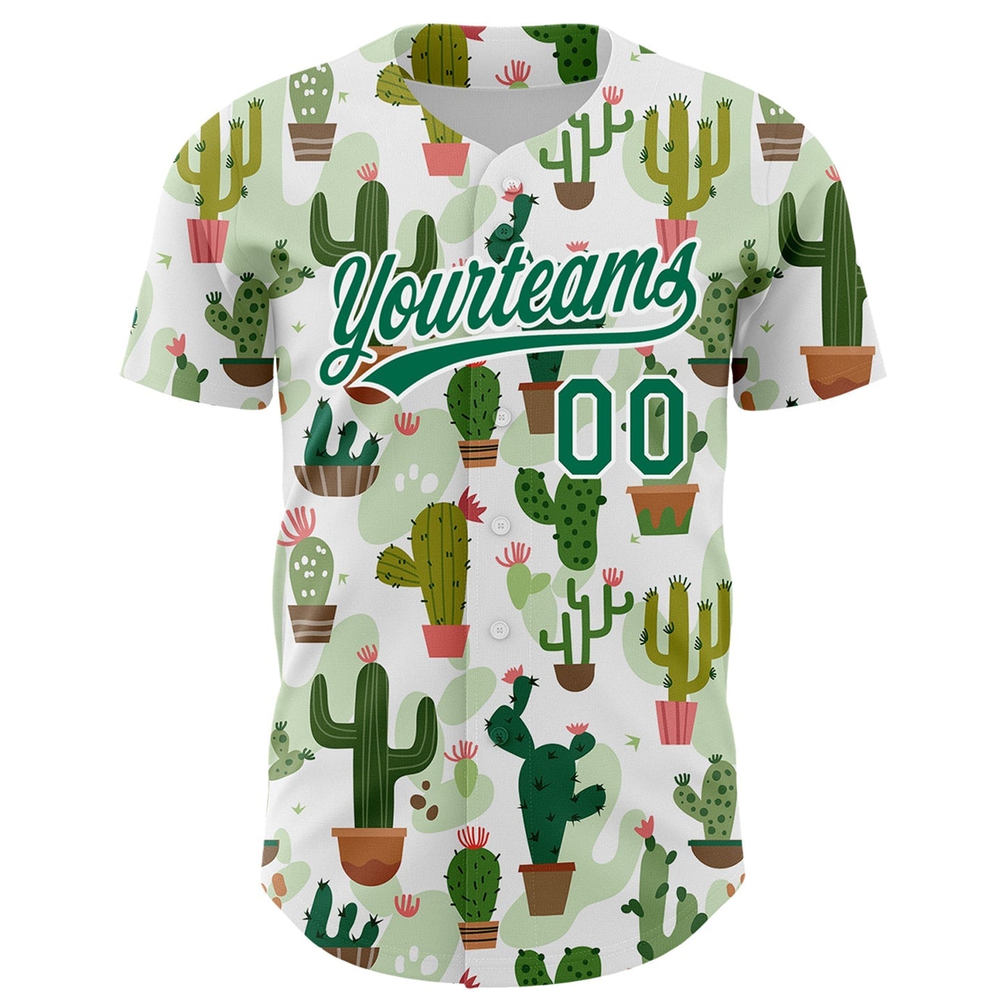 Custom White Kelly Green 3D Pattern Design Cactus Festival Authentic Baseball Jersey baseball jersey product view 2