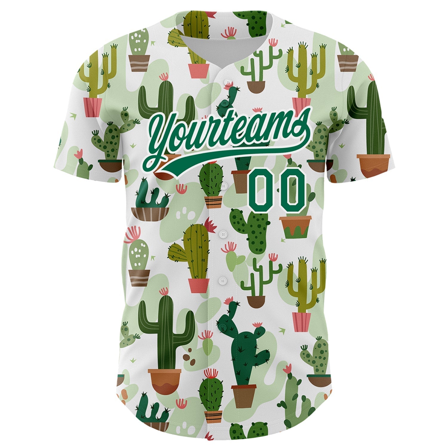 Custom White Kelly Green 3D Pattern Design Cactus Festival Authentic Baseball Jersey baseball jersey product view 2
