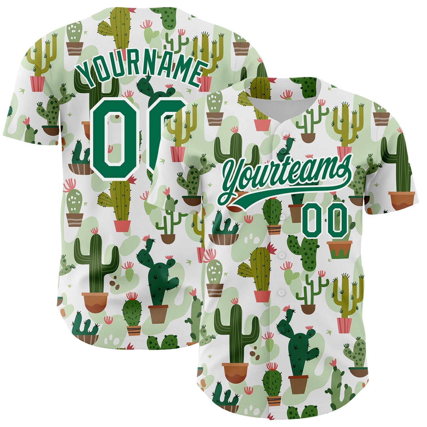 Custom White Kelly Green 3D Pattern Design Cactus Festival Authentic Baseball Jersey baseball jersey product view 1
