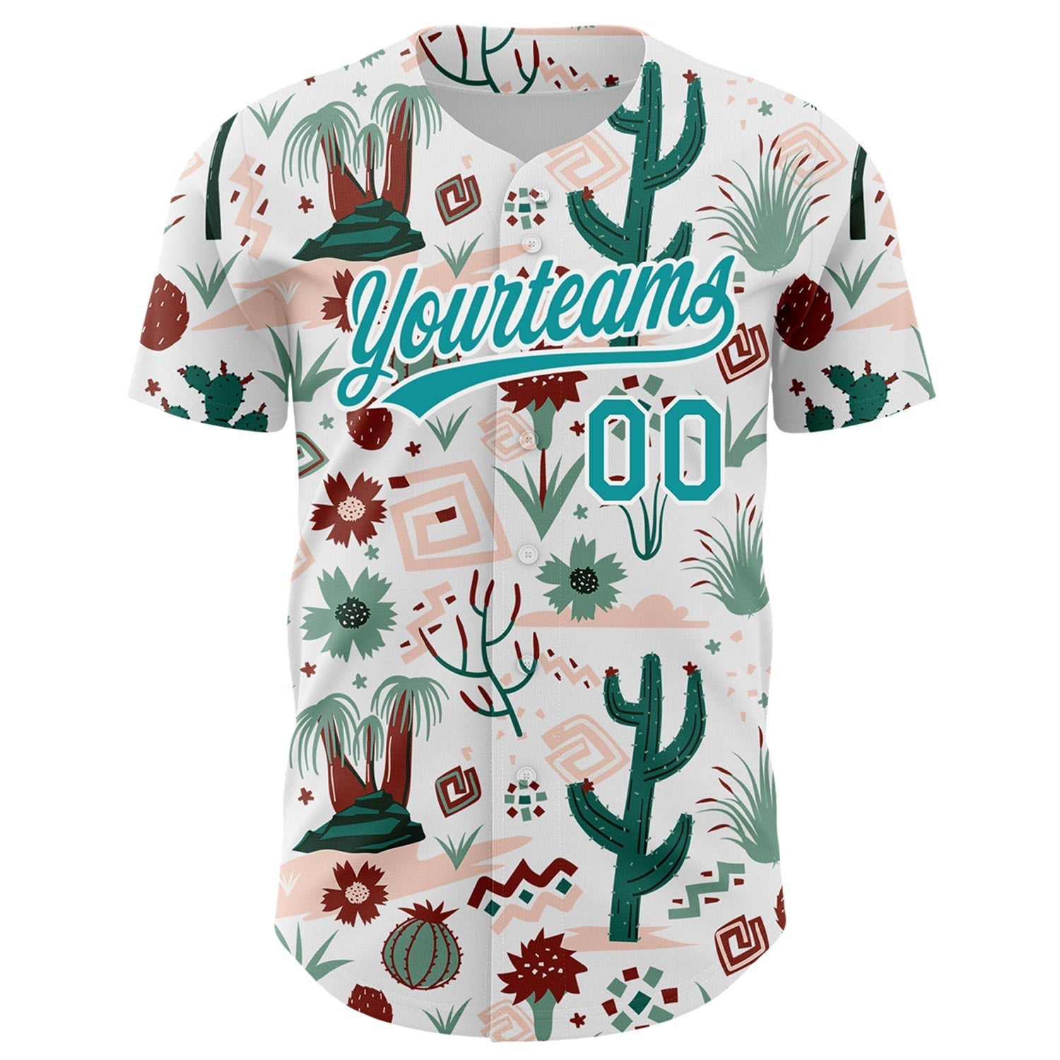 Custom White Teal 3D Pattern Design Cactus Festival Authentic Baseball Jersey baseball jersey product view 2