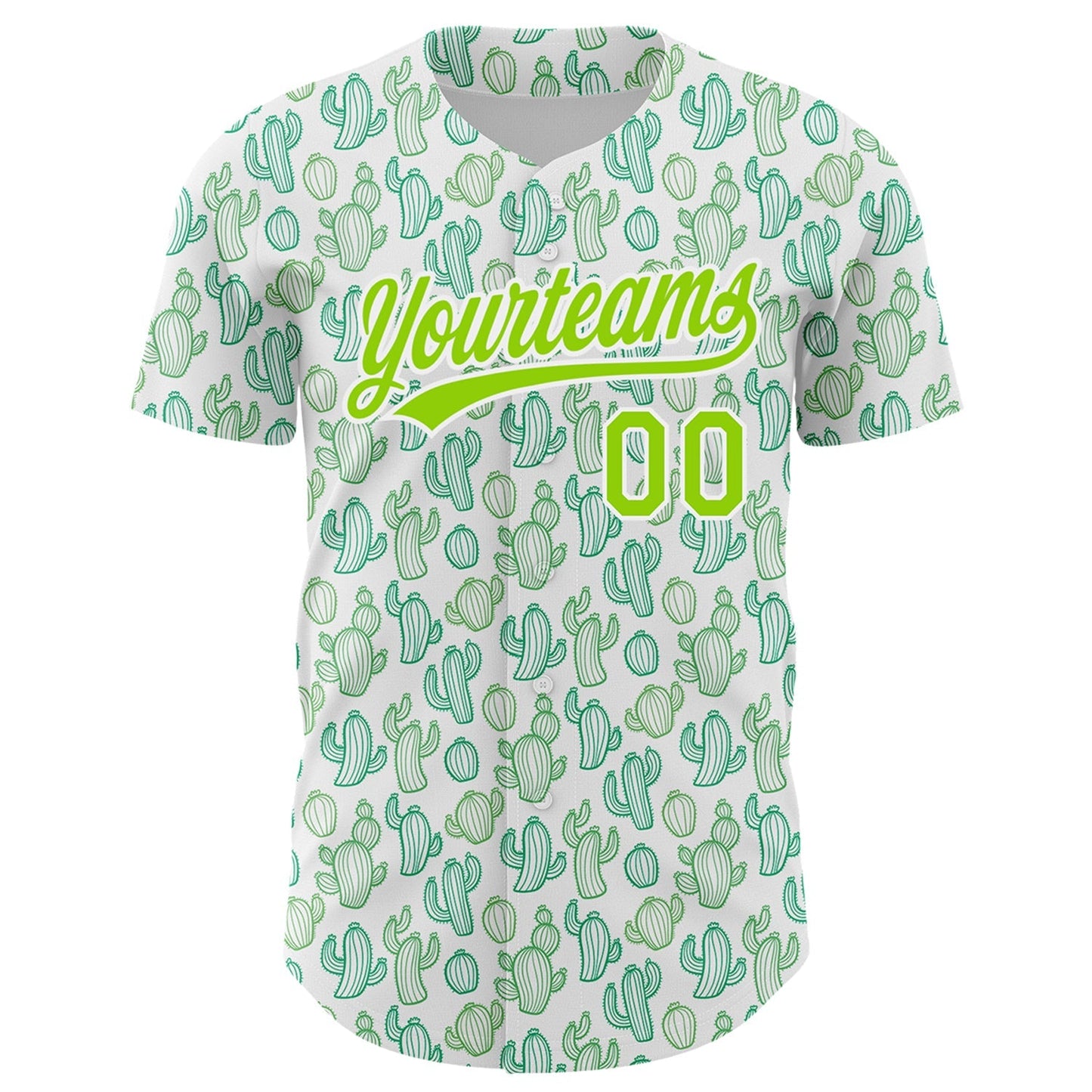 Custom White Neon Green 3D Pattern Design Cactus Festival Authentic Baseball Jersey baseball jersey product view 2
