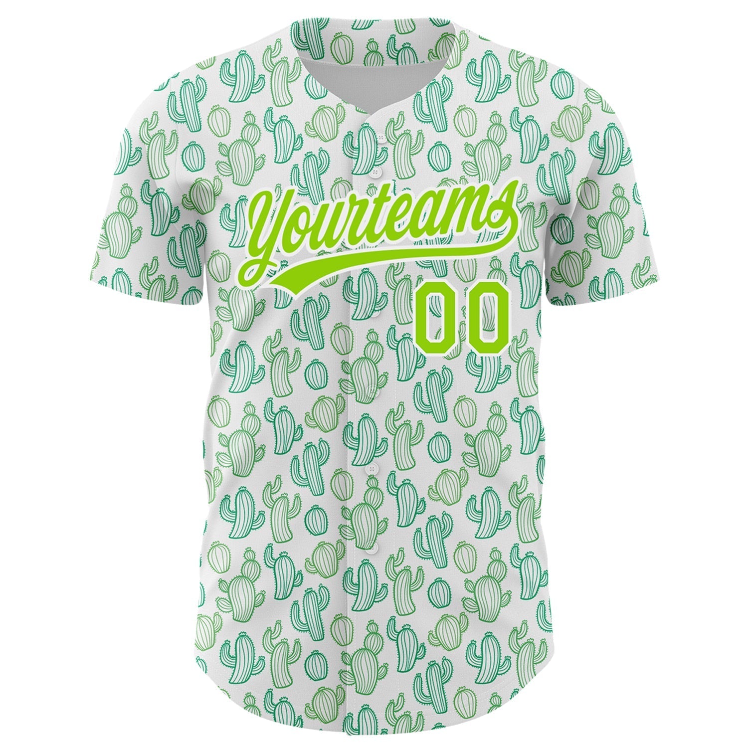 Custom White Neon Green 3D Pattern Design Cactus Festival Authentic Baseball Jersey baseball jersey product view 2