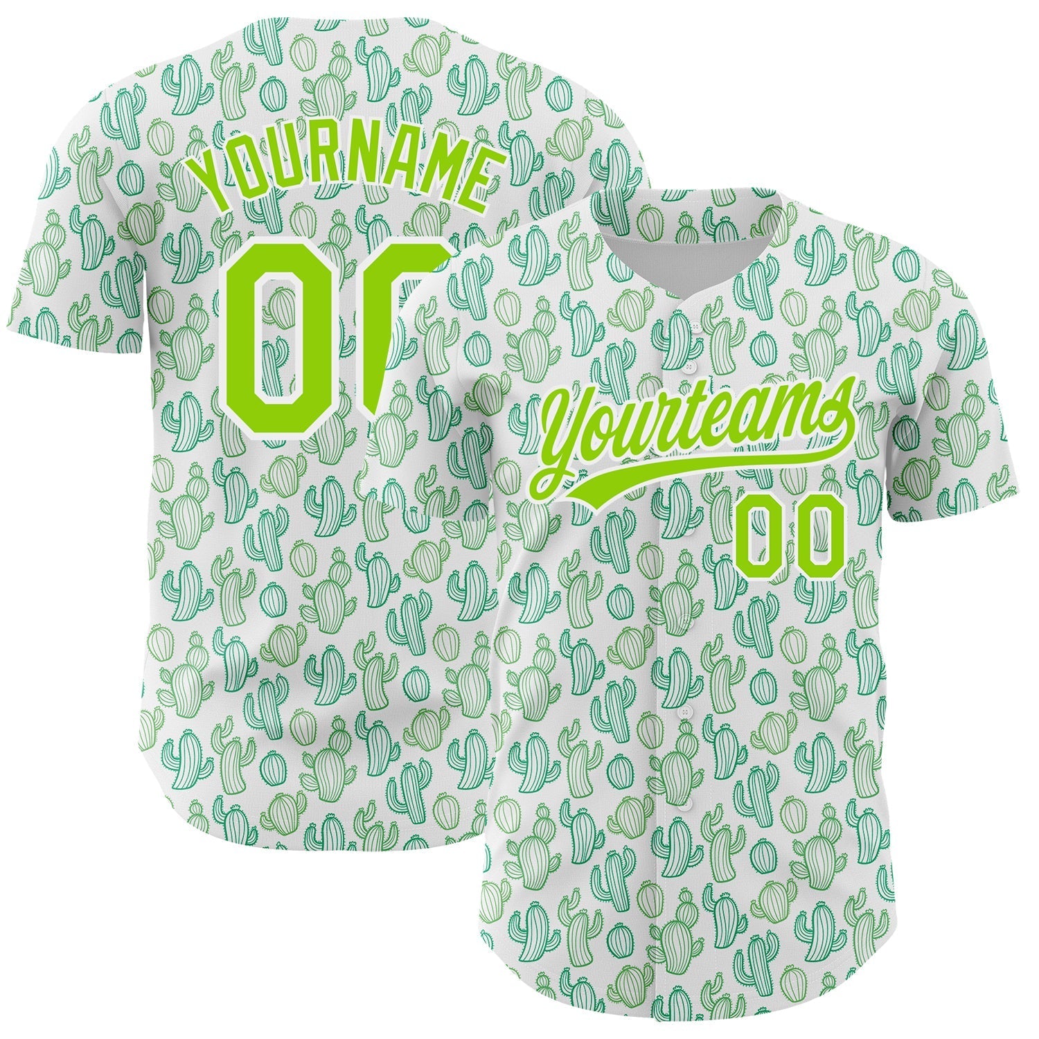 Custom White Neon Green 3D Pattern Design Cactus Festival Authentic Baseball Jersey baseball jersey product view 1
